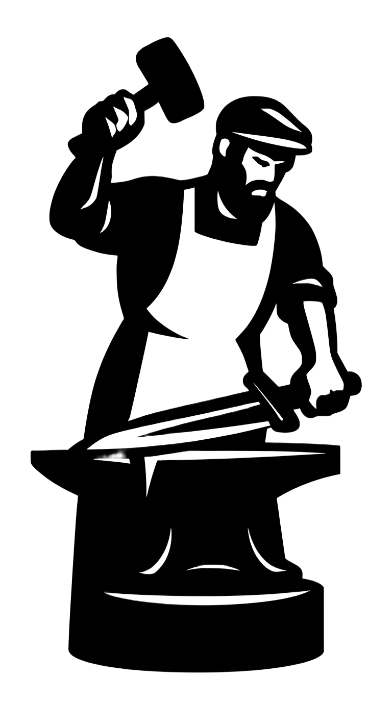Blacksmith striking a blade on an anvil